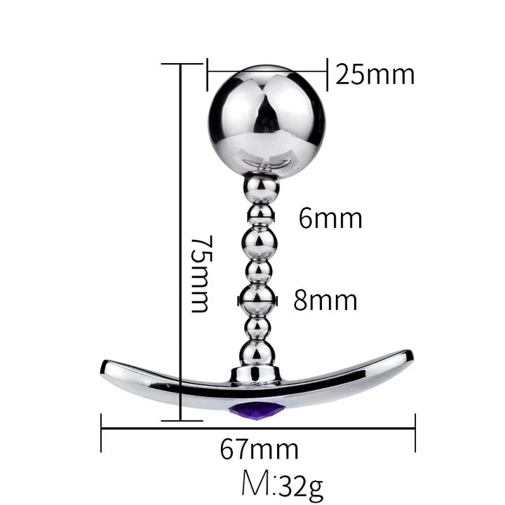 GHALLAS metal anal plug with detailed measurements and polished silver finish