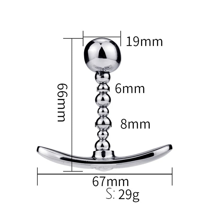 GHALLAS metal anal plug with measurements and polished silver finish weighing 29 grams