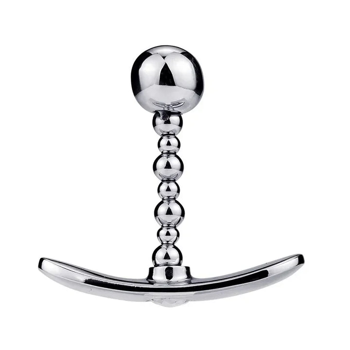 GHALLAS polished silver metal anal plug with a beaded stem and curved base for comfort