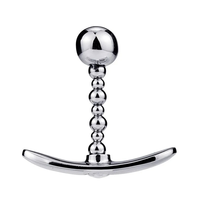 GHALLAS metal anal plug with smooth bead design and curved handle for comfortable use