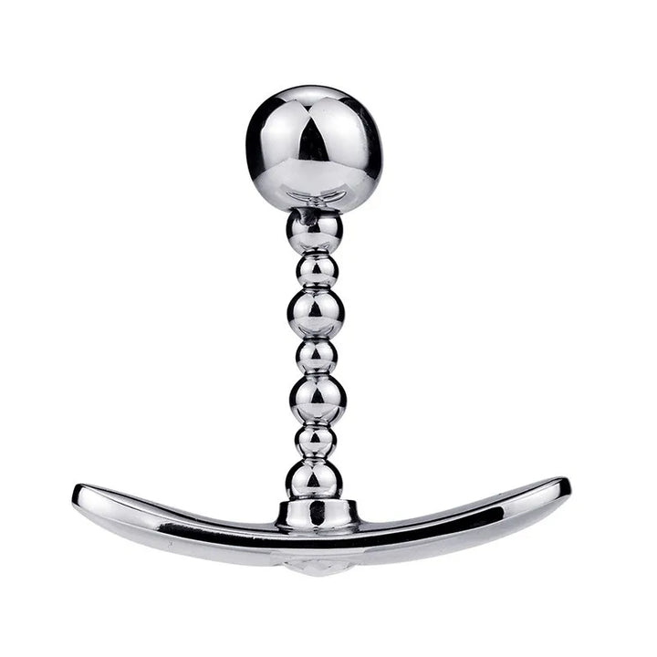GHALLAS metal anal plug with smooth bead design and curved handle for comfortable use