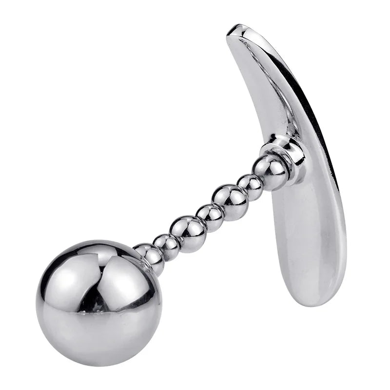 GHALLAS shiny silver metal anal plug with beaded design and ergonomic handle for comfort