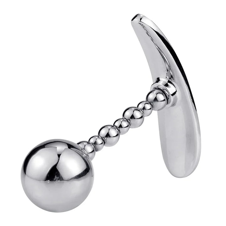 GHALLAS shiny silver metal anal plug with beaded design and ergonomic handle for comfort