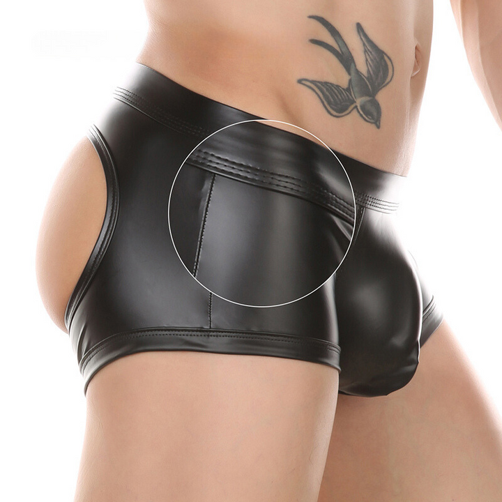 Men's sexy leather underwear for men in black with open back design by ghallas