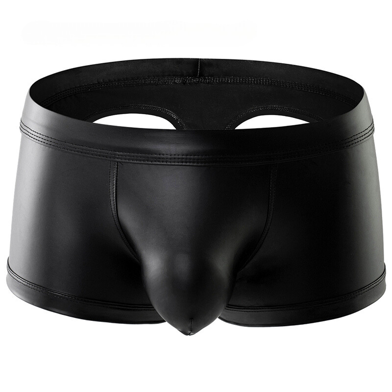 Black sexy leather underwear for men with pouch design and cutout sides by ghallas