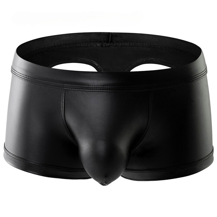 Black sexy leather underwear for men with pouch design and cutout sides by ghallas