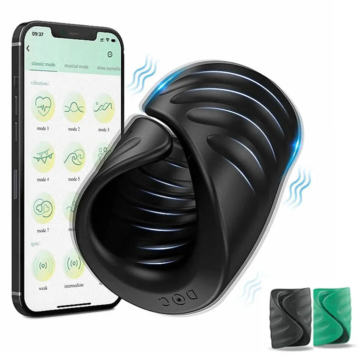 Ghallas black smart ring for men with mobile app control and vibration modes in black and green colors